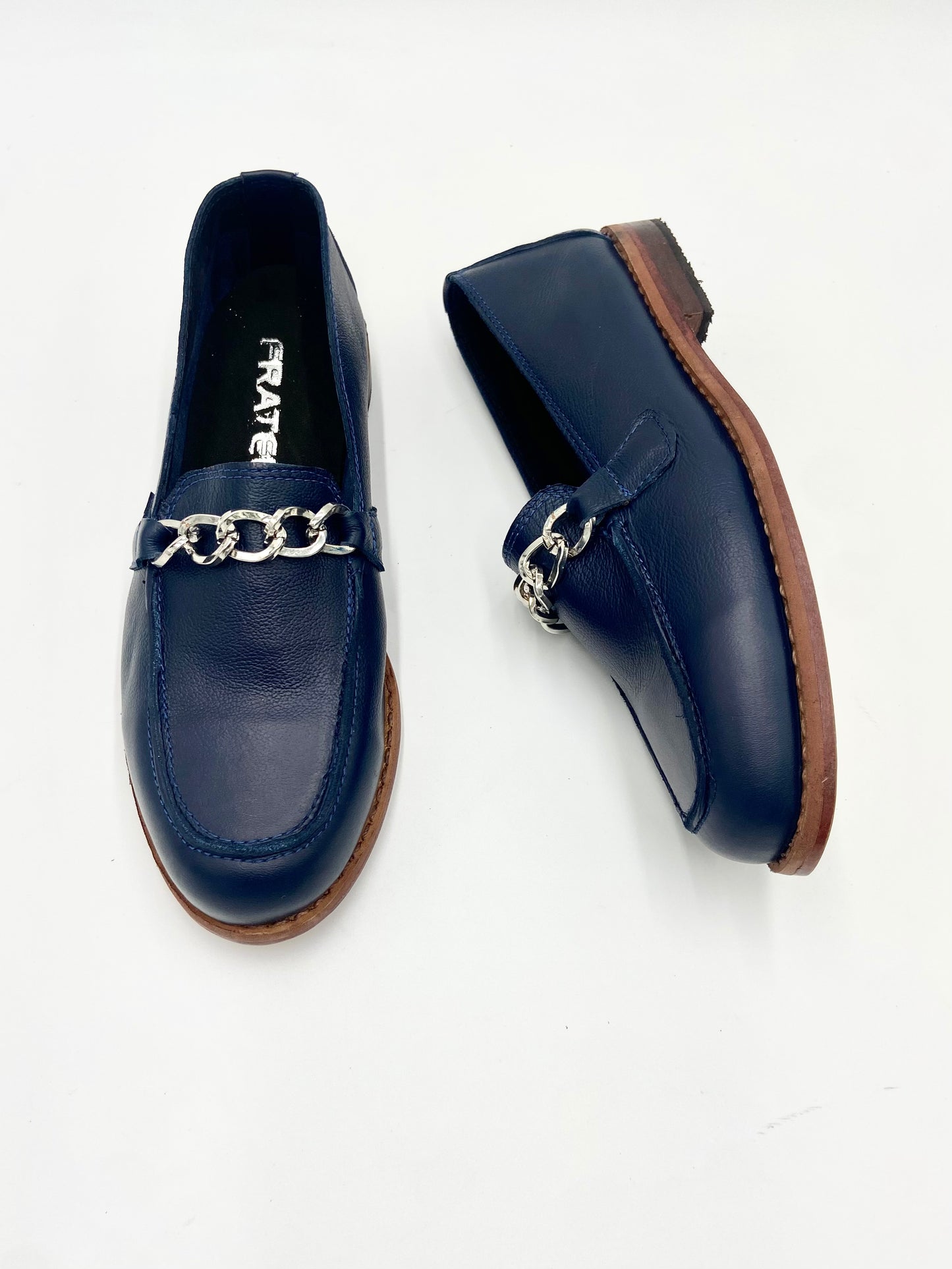 Mocasines 3245 Cadena Cuero Azul Marino