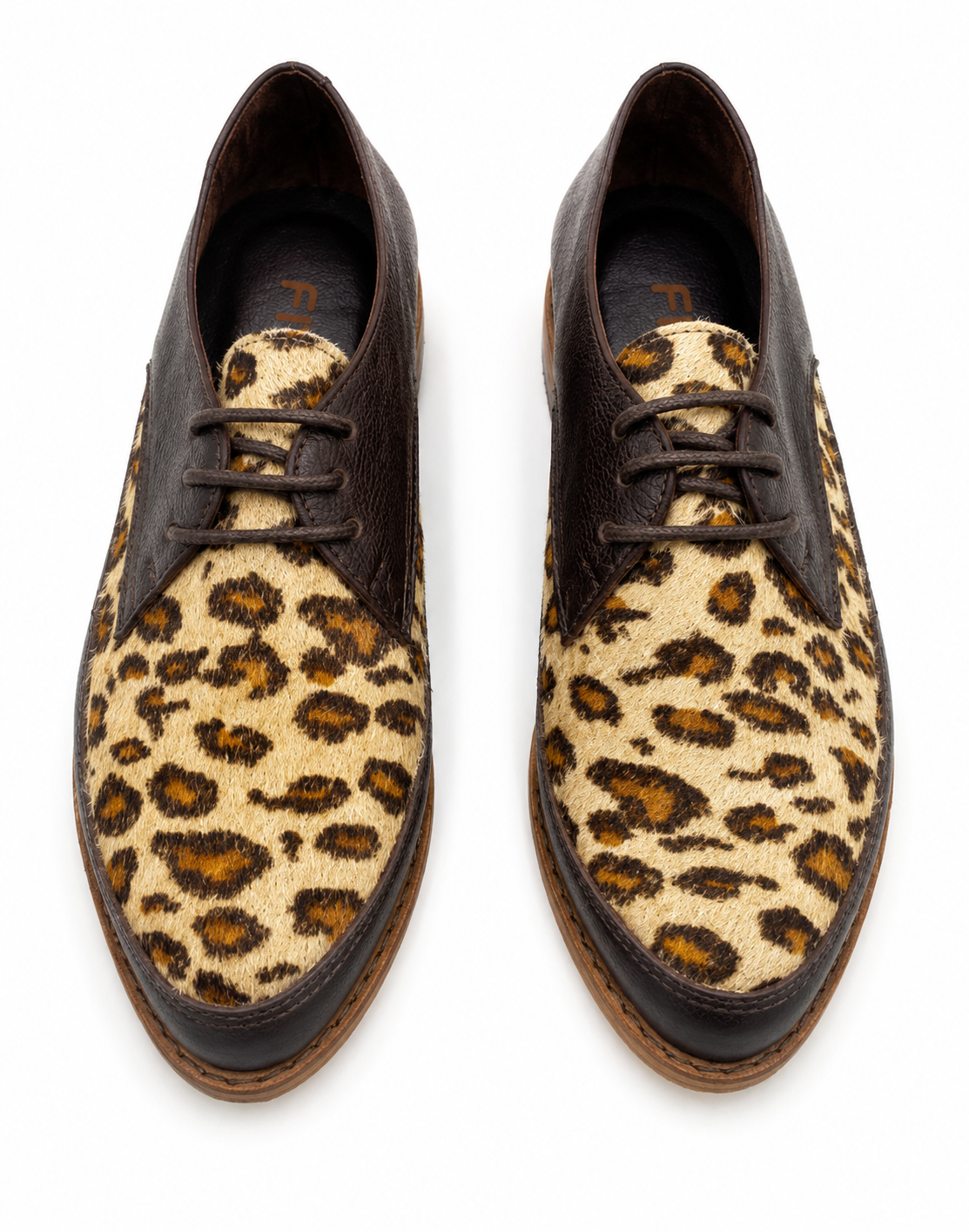 Mocasines de Cuero Café con Animal Print al Tono – Modelo 1453