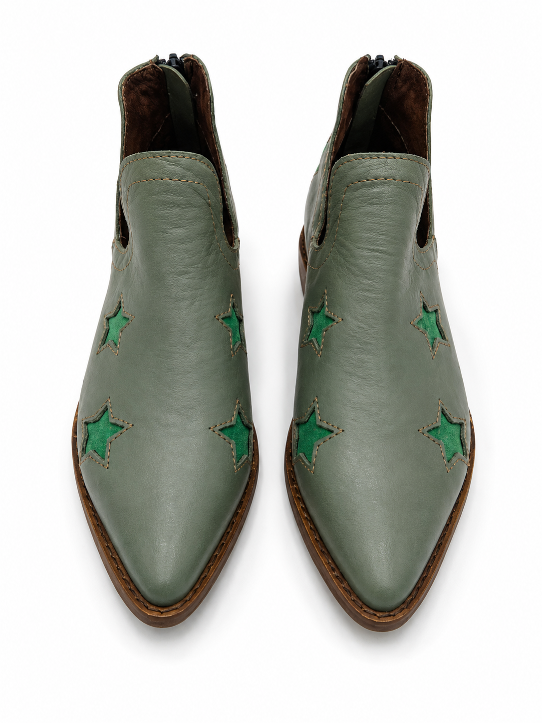 Botines Estela de cuero verde pistacho
