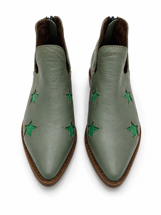 Botines Estela de cuero verde pistacho