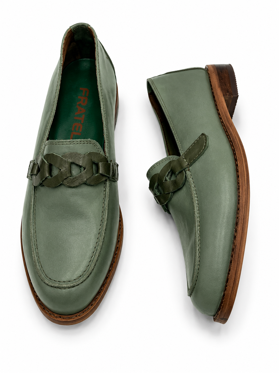 Mocasines de cuero verde pistacho
