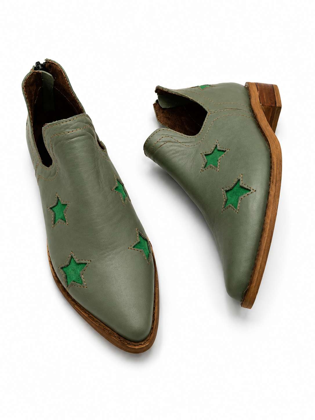 Botines Estela de cuero verde pistacho