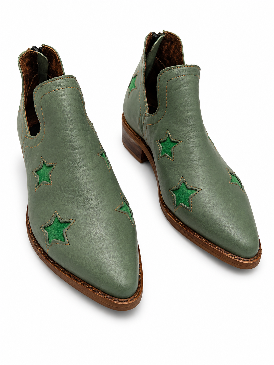 Botines Estela de cuero verde pistacho