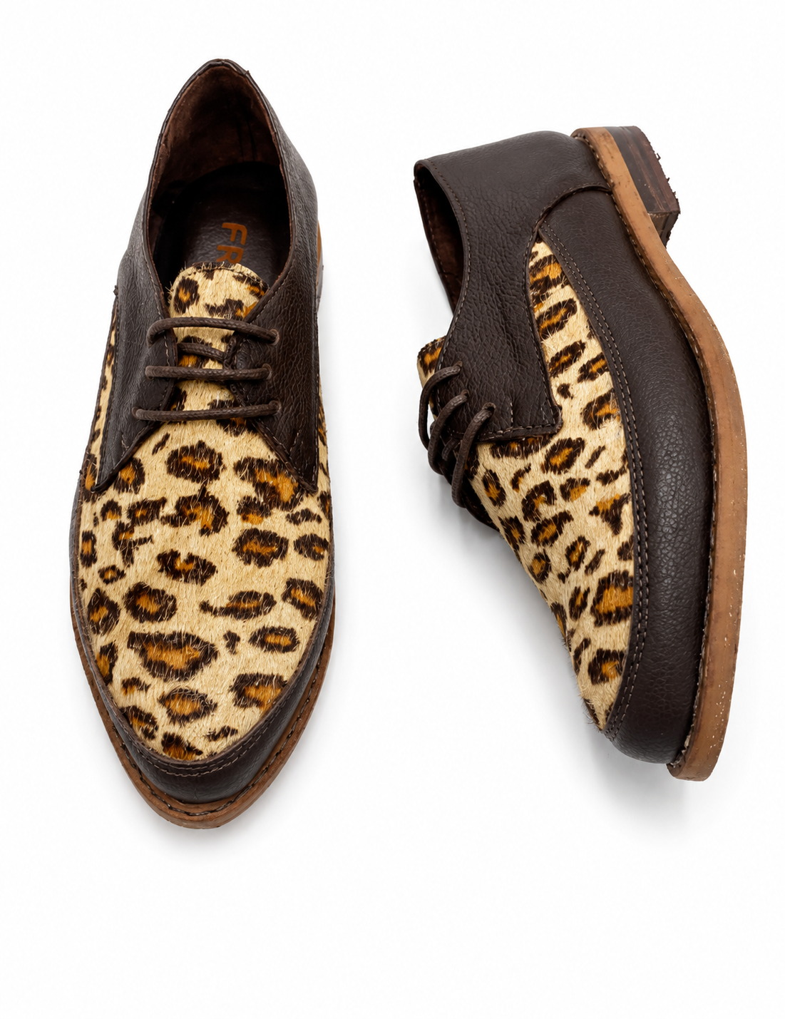 Mocasines de Cuero Café con Animal Print al Tono – Modelo 1453