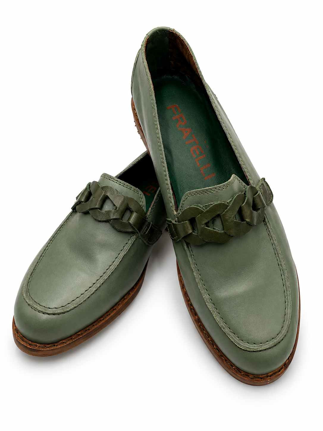 Mocasines de cuero verde pistacho