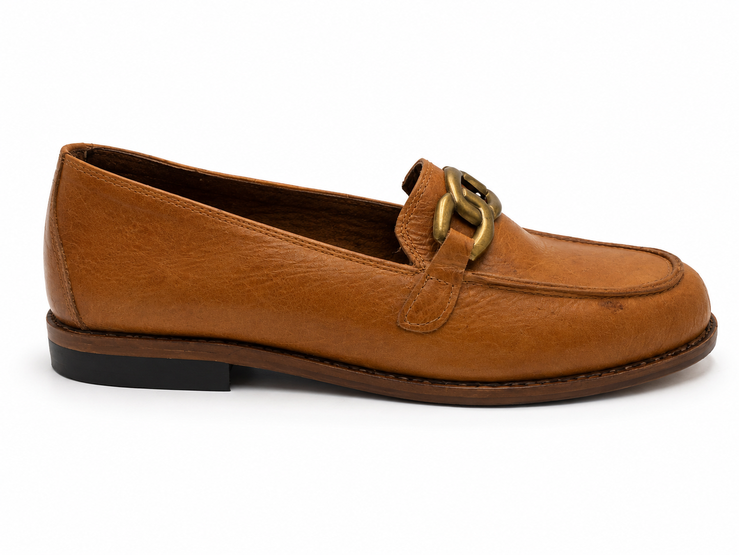 Mocasines de cuero camel con cadena dorada Fratelli