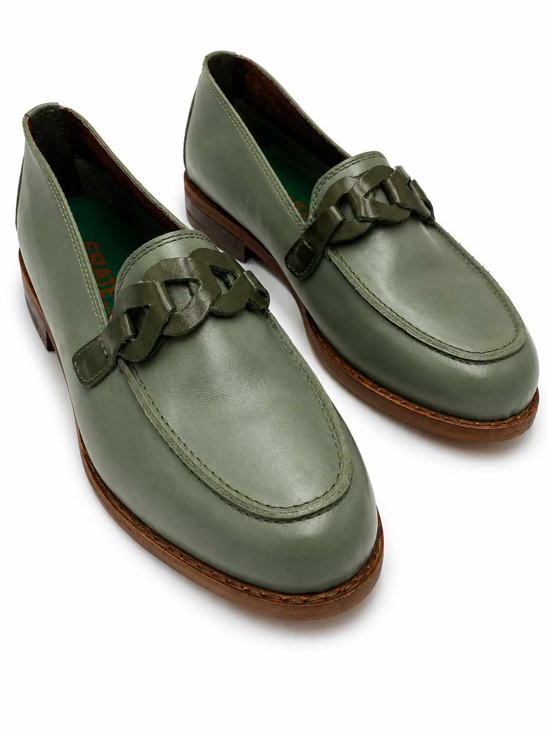Mocasines de cuero verde pistacho