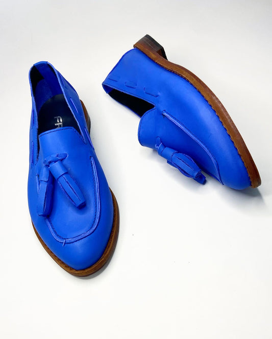 Mocasines 982 Pompón Cuero Azul